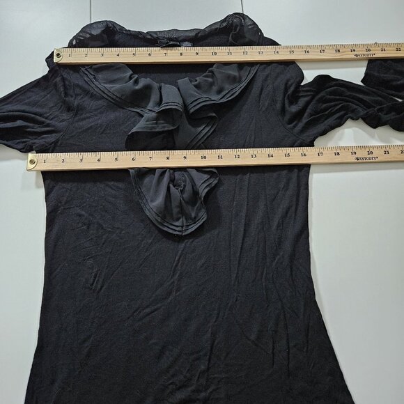 Top Womens L Lot of 2 Nick & Mo Torrid Black Ivory LS Stretch Knit Ruffles Goth - Picture 9 of 16